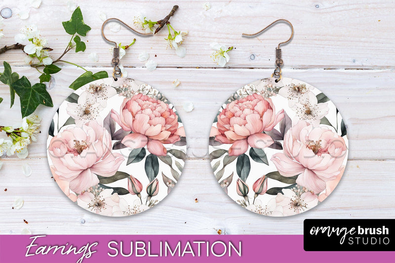 Watercolor Flowers Earrings, Pink Floral Earring Sublimation Sublimation OrangeBrushStudio 