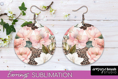 Watercolor Flowers Earrings, Pink Floral Earring Sublimation Sublimation OrangeBrushStudio 
