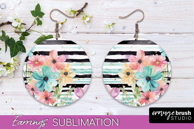 Watercolor Flowers Earrings, Pink Floral Earring Sublimation Sublimation OrangeBrushStudio 