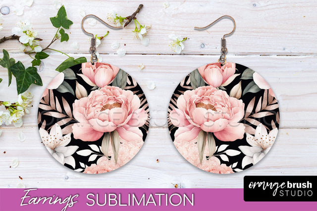Watercolor Flowers Earrings, Pink Floral Earring Sublimation Sublimation OrangeBrushStudio 