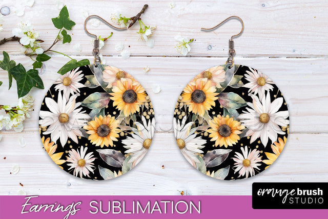 Watercolor Flowers Earrings, Pink Floral Earring Sublimation Sublimation OrangeBrushStudio 