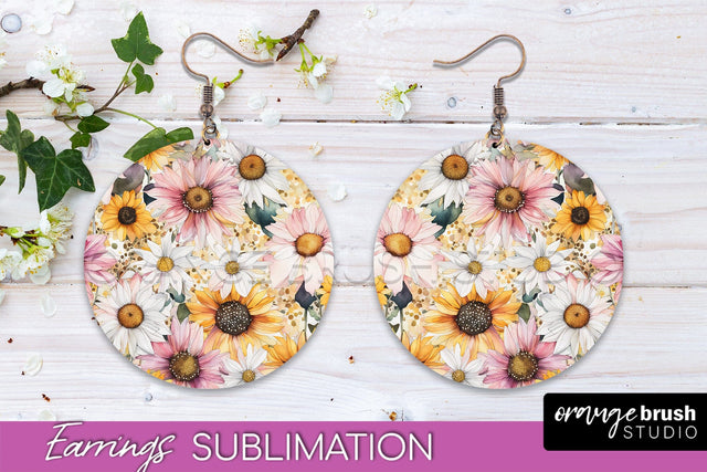 Watercolor Flowers Earrings, Pink Floral Earring Sublimation Sublimation OrangeBrushStudio 