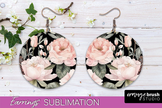 Watercolor Flowers Earrings, Pink Floral Earring Sublimation Sublimation OrangeBrushStudio 