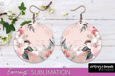 Watercolor Flowers Earrings, Pink Floral Earring Sublimation Sublimation OrangeBrushStudio 