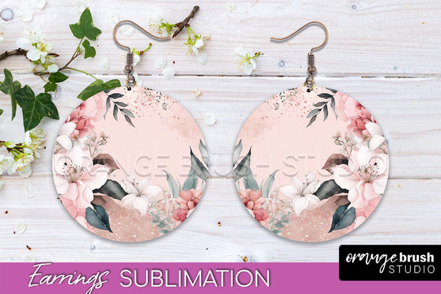 Watercolor Flowers Earrings, Pink Floral Earring Sublimation Sublimation OrangeBrushStudio 