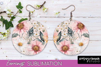 Watercolor Flowers Earrings, Pink Floral Earring Sublimation Sublimation OrangeBrushStudio 