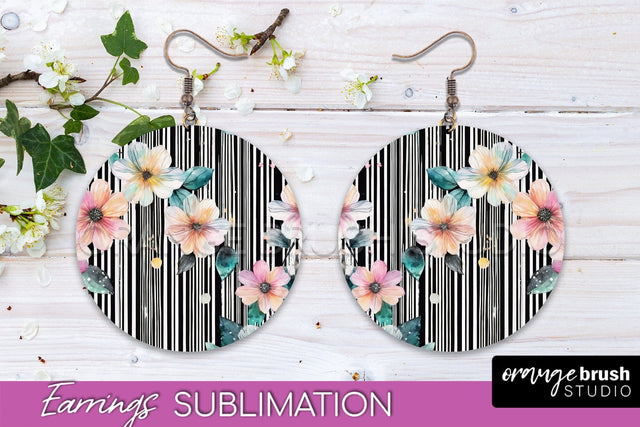 Watercolor Flowers Earrings, Pink Floral Earring Sublimation Sublimation OrangeBrushStudio 