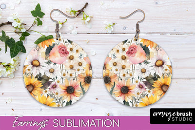 Watercolor Flowers Earrings, Pink Floral Earring Sublimation Sublimation OrangeBrushStudio 