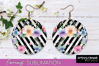 Watercolor Flowers Earrings, Pink Floral Earring Sublimation Sublimation OrangeBrushStudio 