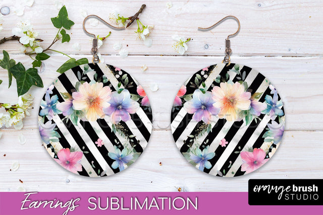 Watercolor Flowers Earrings, Pink Floral Earring Sublimation Sublimation OrangeBrushStudio 