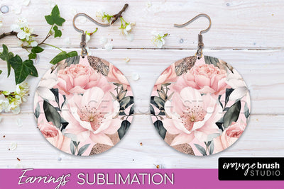 Watercolor Flowers Earrings, Pink Floral Earring Sublimation Sublimation OrangeBrushStudio 