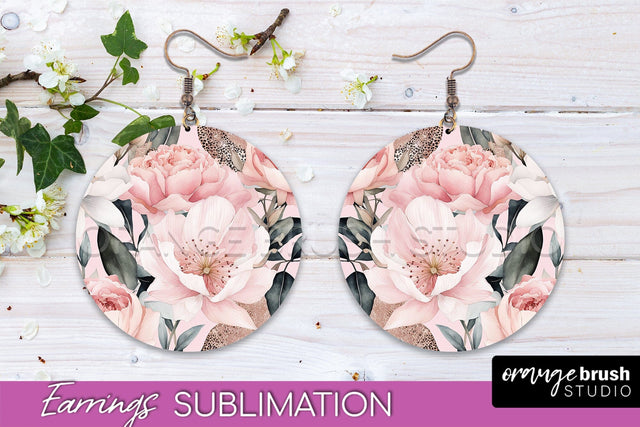 Watercolor Flowers Earrings, Pink Floral Earring Sublimation Sublimation OrangeBrushStudio 