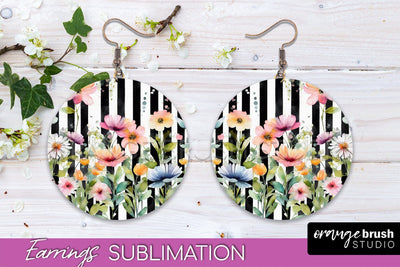Watercolor Flowers Earrings, Pink Floral Earring Sublimation Sublimation OrangeBrushStudio 