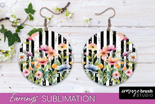 Watercolor Flowers Earrings, Pink Floral Earring Sublimation Sublimation OrangeBrushStudio 