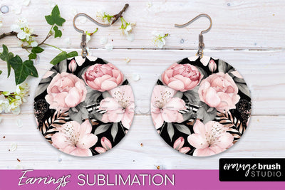 Watercolor Flowers Earrings, Pink Floral Earring Sublimation Sublimation OrangeBrushStudio 