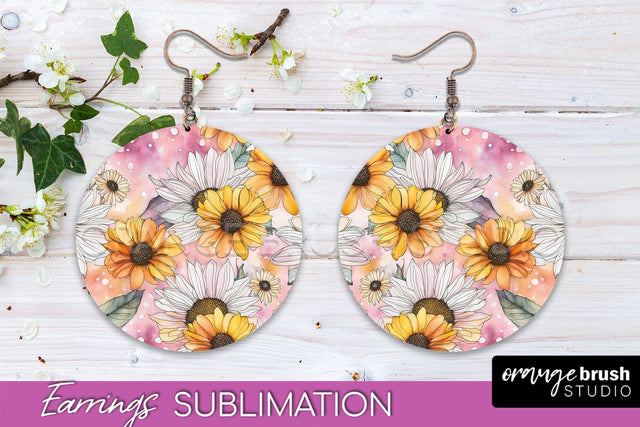 Watercolor Flowers Earrings, Pink Floral Earring Sublimation Sublimation OrangeBrushStudio 