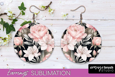Watercolor Flowers Earrings, Pink Floral Earring Sublimation Sublimation OrangeBrushStudio 