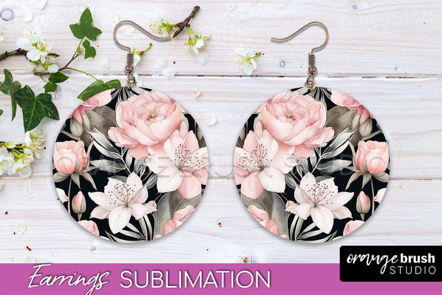 Watercolor Flowers Earrings, Pink Floral Earring Sublimation Sublimation OrangeBrushStudio 