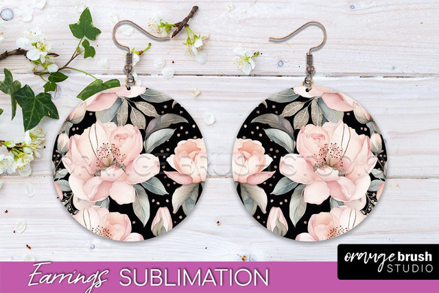Watercolor Flowers Earrings, Pink Floral Earring Sublimation Sublimation OrangeBrushStudio 