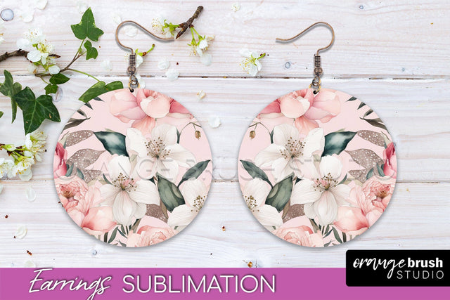 Watercolor Flowers Earrings, Pink Floral Earring Sublimation Sublimation OrangeBrushStudio 