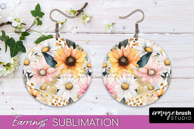 Watercolor Flowers Earrings, Pink Floral Earring Sublimation Sublimation OrangeBrushStudio 