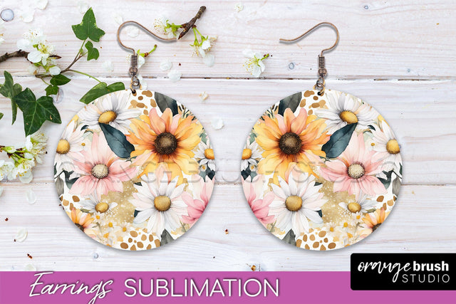 Watercolor Flowers Earrings, Pink Floral Earring Sublimation Sublimation OrangeBrushStudio 
