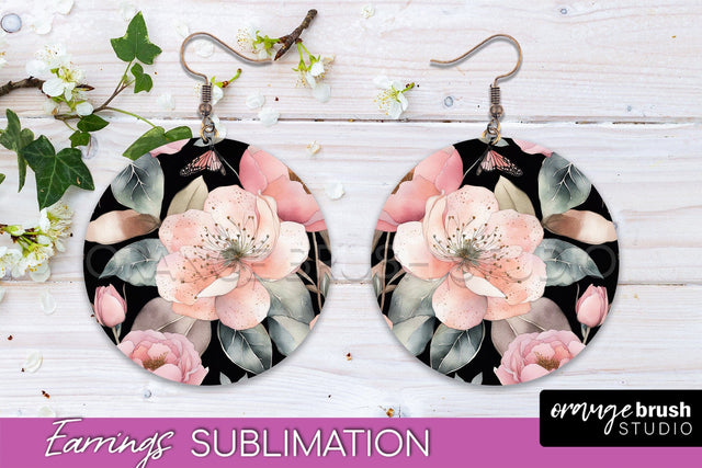 Watercolor Flowers Earrings, Pink Floral Earring Sublimation Sublimation OrangeBrushStudio 