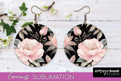 Watercolor Flowers Earrings, Pink Floral Earring Sublimation Sublimation OrangeBrushStudio 