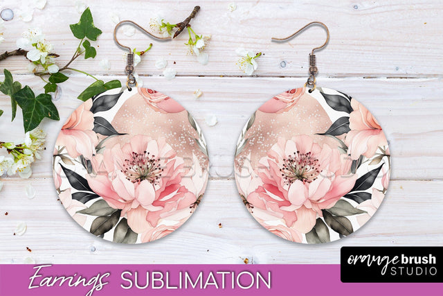 Watercolor Flowers Earrings, Pink Floral Earring Sublimation Sublimation OrangeBrushStudio 