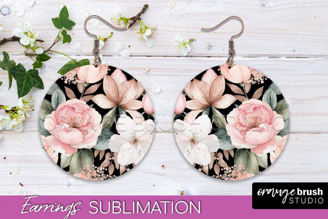 Watercolor Flowers Earrings, Pink Floral Earring Sublimation Sublimation OrangeBrushStudio 