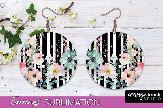 Watercolor Flowers Earrings, Pink Floral Earring Sublimation Sublimation OrangeBrushStudio 
