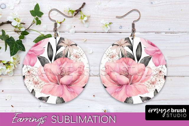 Watercolor Flowers Earrings, Pink Floral Earring Sublimation Sublimation OrangeBrushStudio 