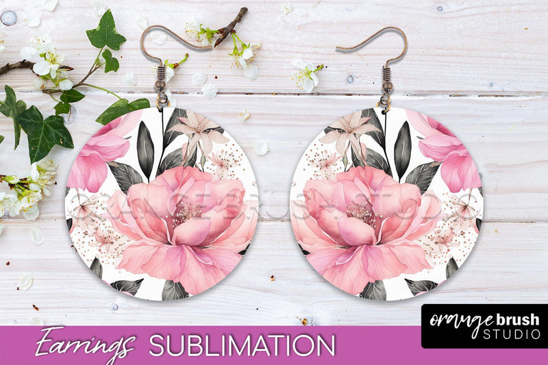 Watercolor Flowers Earrings, Pink Floral Earring Sublimation Sublimation OrangeBrushStudio 