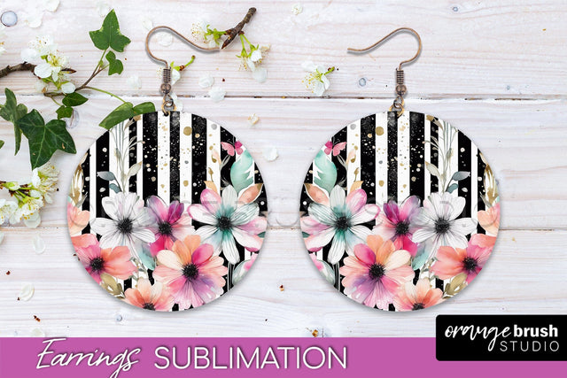 Watercolor Flowers Earrings, Pink Floral Earring Sublimation Sublimation OrangeBrushStudio 