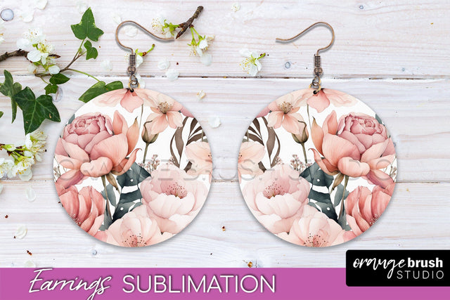 Watercolor Flowers Earrings, Pink Floral Earring Sublimation Sublimation OrangeBrushStudio 