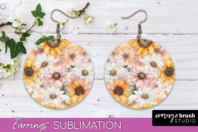 Watercolor Flowers Earrings, Pink Floral Earring Sublimation Sublimation OrangeBrushStudio 
