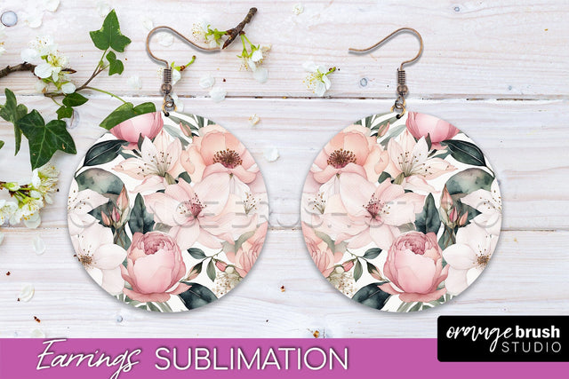 Watercolor Flowers Earrings, Pink Floral Earring Sublimation Sublimation OrangeBrushStudio 