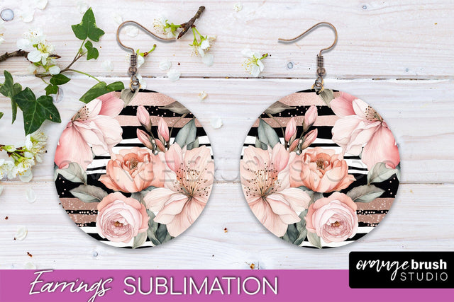 Watercolor Flowers Earrings, Pink Floral Earring Sublimation Sublimation OrangeBrushStudio 