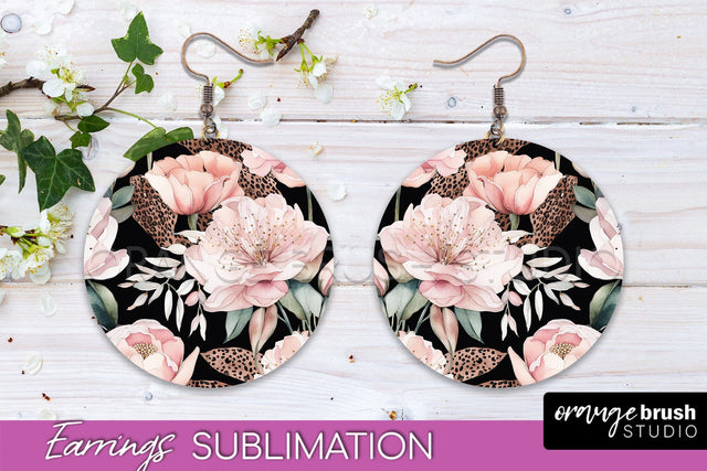 Watercolor Flowers Earrings, Pink Floral Earring Sublimation Sublimation OrangeBrushStudio 