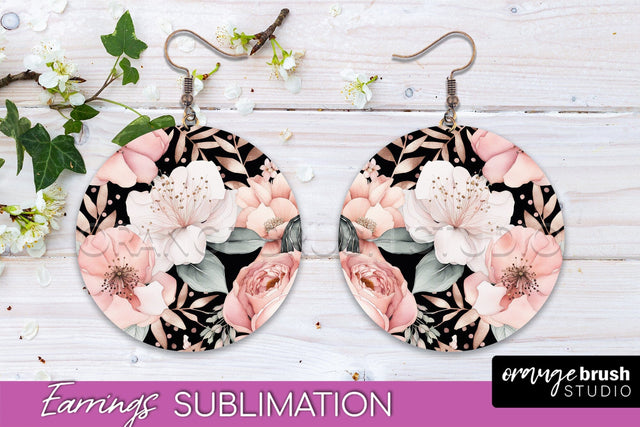 Watercolor Flowers Earrings, Pink Floral Earring Sublimation Sublimation OrangeBrushStudio 