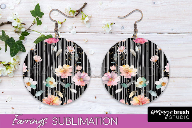 Watercolor Flowers Earrings, Pink Floral Earring Sublimation Sublimation OrangeBrushStudio 