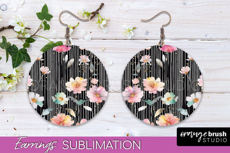 Watercolor Flowers Earrings, Pink Floral Earring Sublimation Sublimation OrangeBrushStudio 