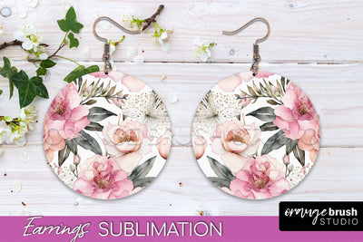 Watercolor Flowers Earrings, Pink Floral Earring Sublimation Sublimation OrangeBrushStudio 