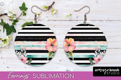 Watercolor Flowers Earrings, Pink Floral Earring Sublimation Sublimation OrangeBrushStudio 