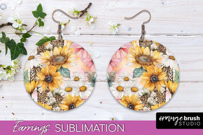 Watercolor Flowers Earrings, Pink Floral Earring Sublimation Sublimation OrangeBrushStudio 