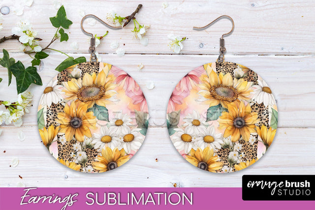 Watercolor Flowers Earrings, Pink Floral Earring Sublimation Sublimation OrangeBrushStudio 