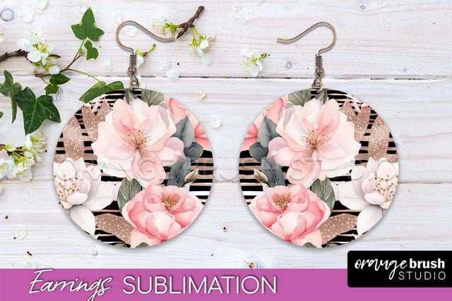 Watercolor Flowers Earrings, Pink Floral Earring Sublimation Sublimation OrangeBrushStudio 