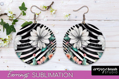 Watercolor Flowers Earrings, Pink Floral Earring Sublimation Sublimation OrangeBrushStudio 