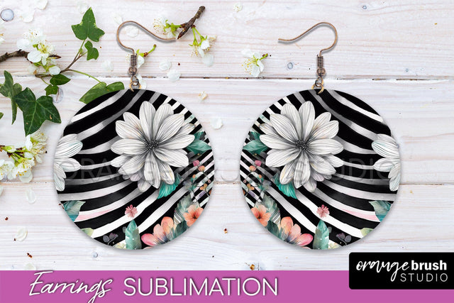 Watercolor Flowers Earrings, Pink Floral Earring Sublimation Sublimation OrangeBrushStudio 