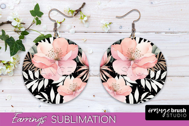 Watercolor Flowers Earrings, Pink Floral Earring Sublimation Sublimation OrangeBrushStudio 